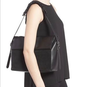 AllSaints Maya Black Calfskin Frill Shoulder Bag